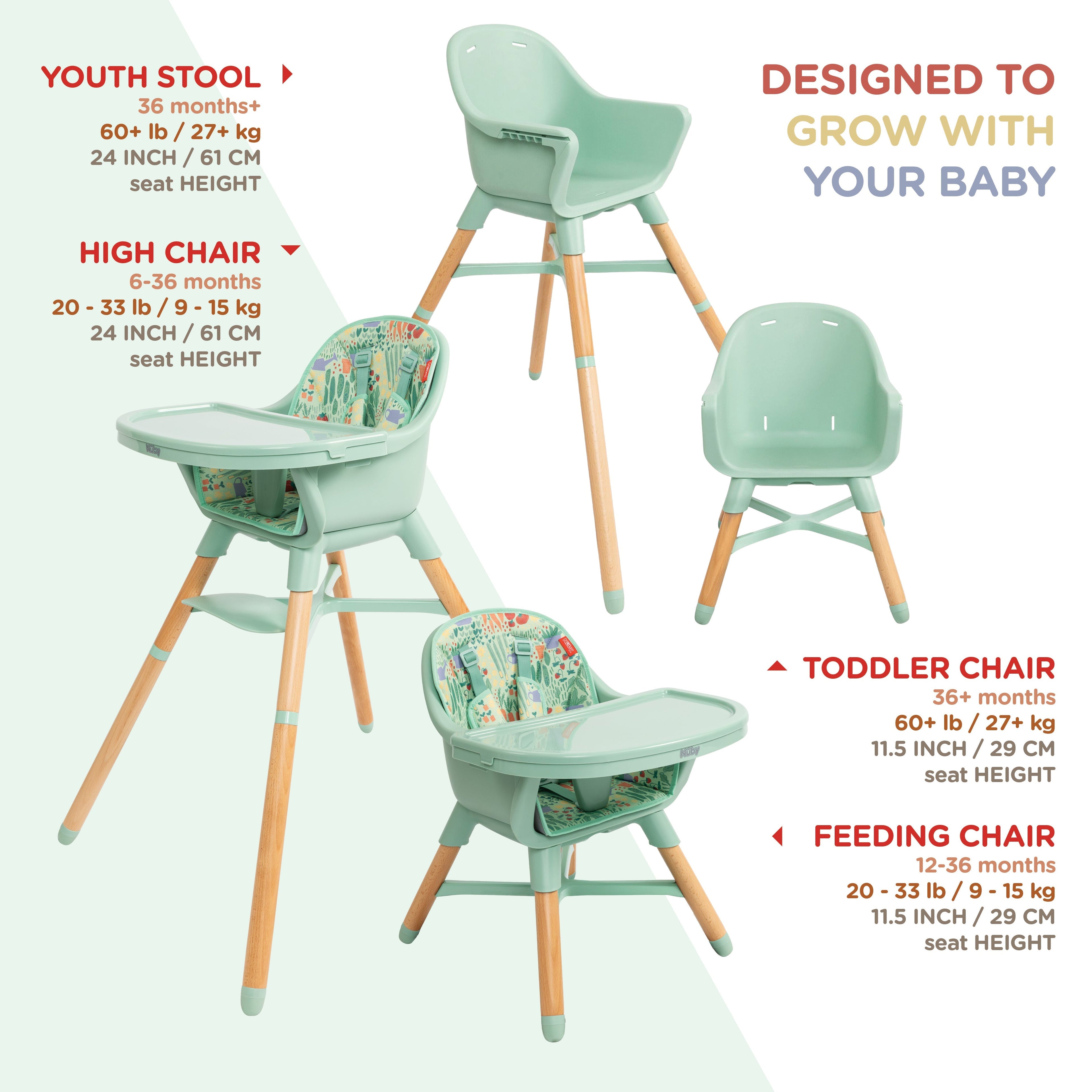 4-in-1 Multi-Use High Chair | Green Garden #1994S