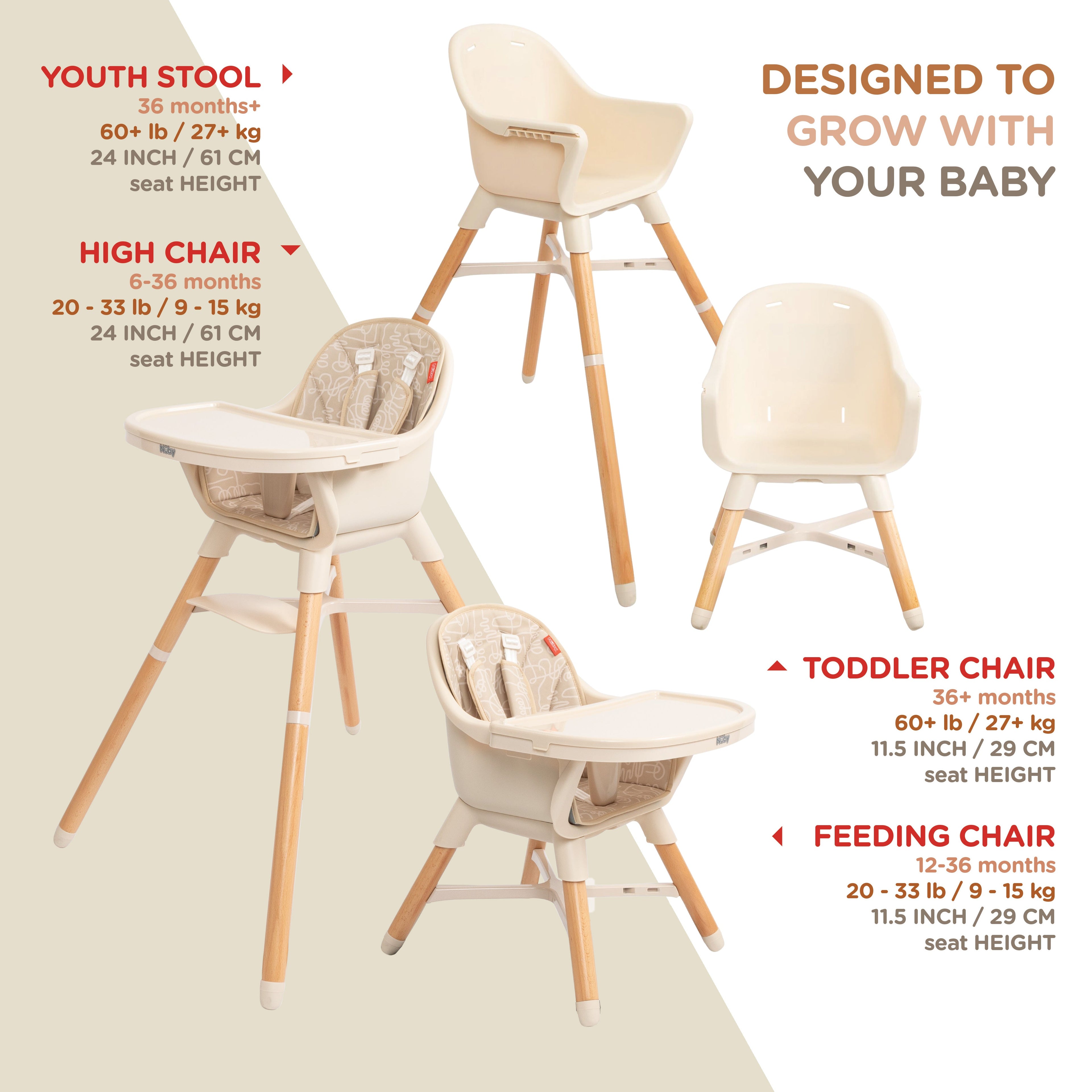 4-in-1 Multi-Use High Chair | Beige Lines #2008T