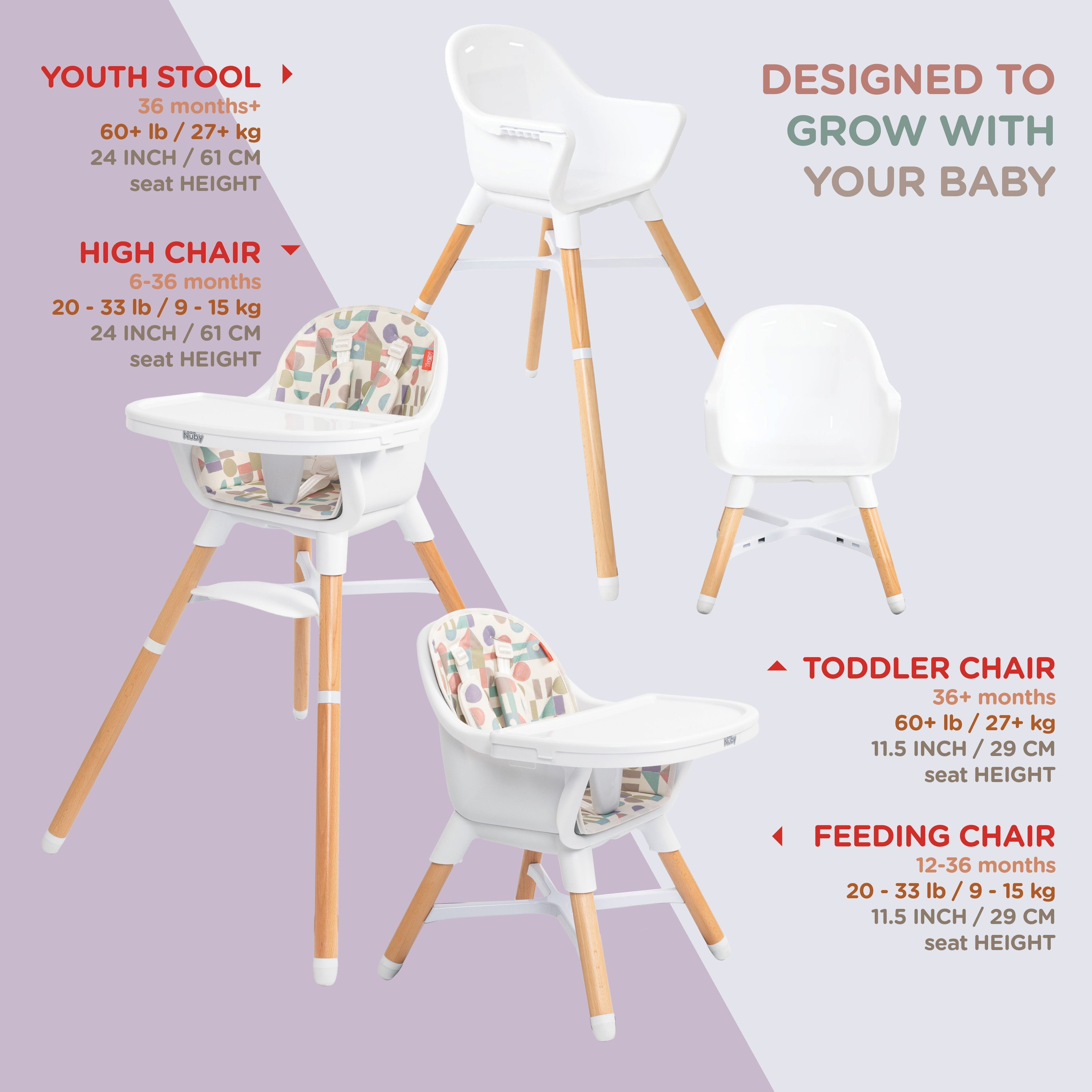 4-in-1 Multi-Use High Chair | White Geometrics #198AL