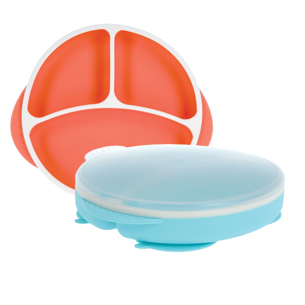 Round Silicone Suction Plate & Lid (2 Pack) | Orange / Aqua #093YS