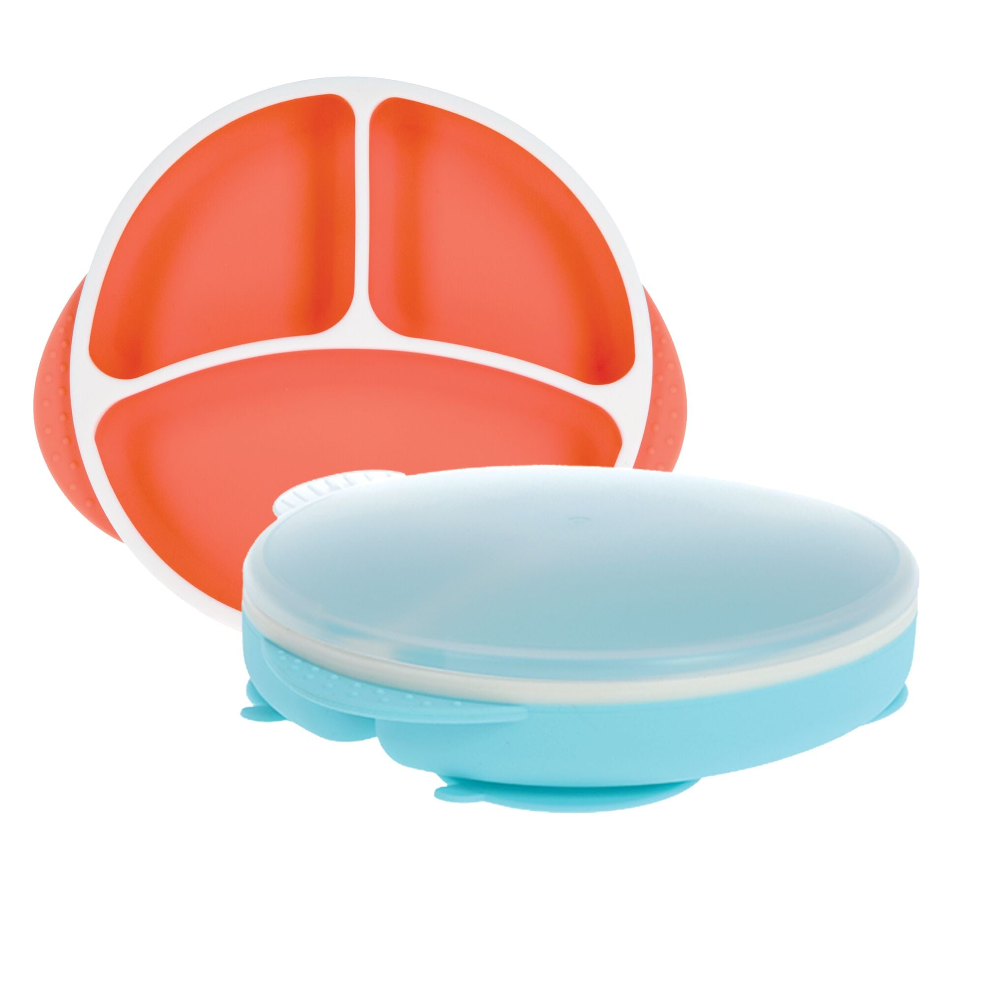 Round Silicone Suction Plate & Lid (2 Pack) | Orange / Aqua #093YS
