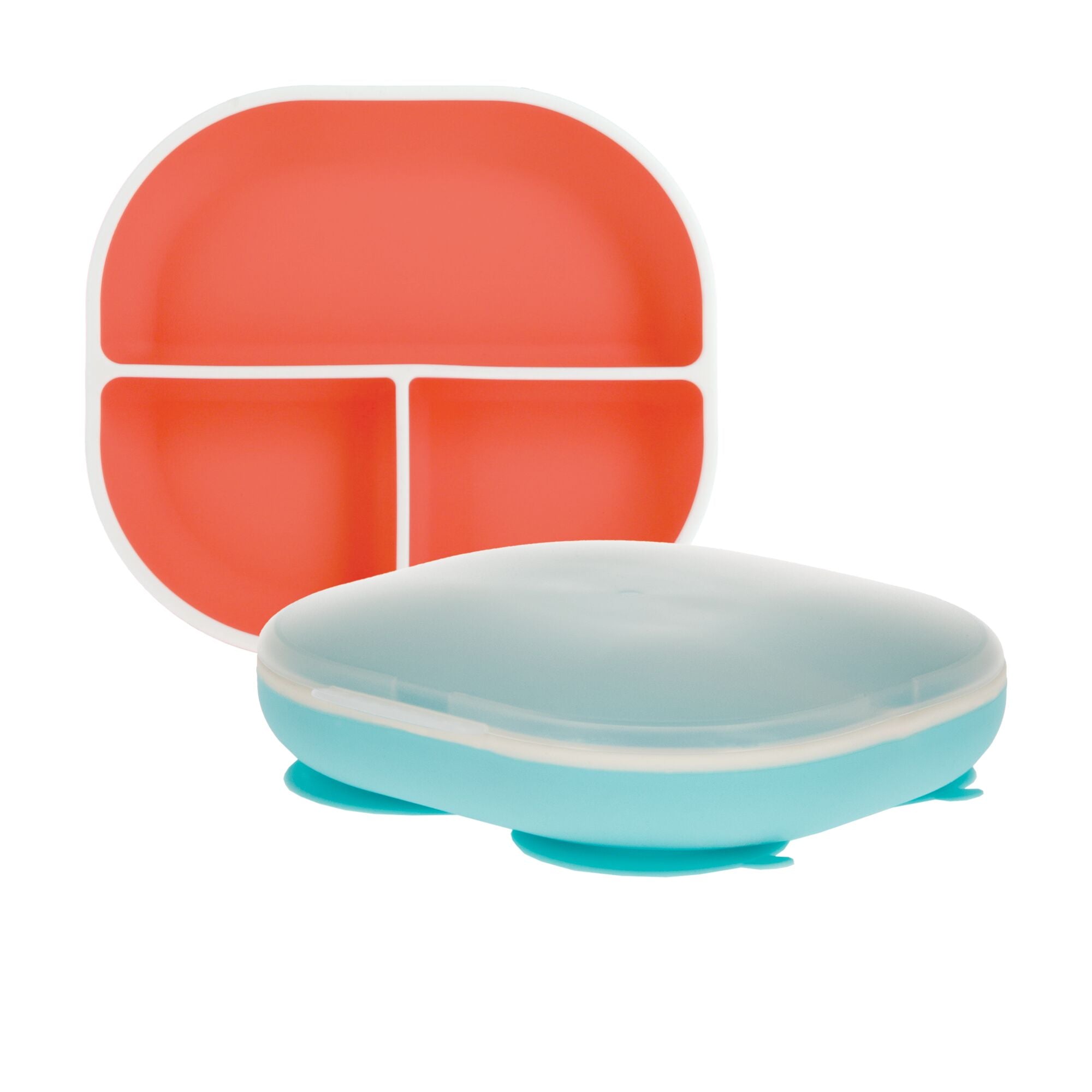 Rectangular Silicone Suction Plate (2 Pack) | Coral / Aqua #101OG