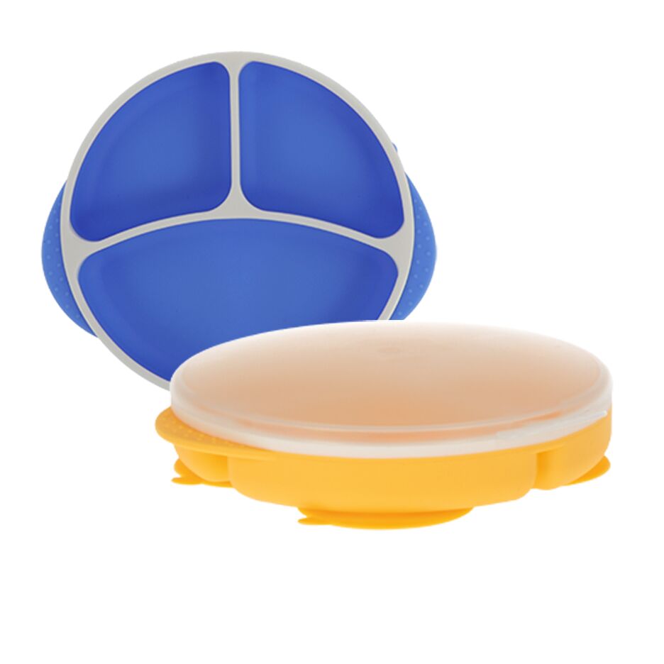Round Silicone Suction Plate & Lid (2 Pack) | Blue / Yellow #092SD